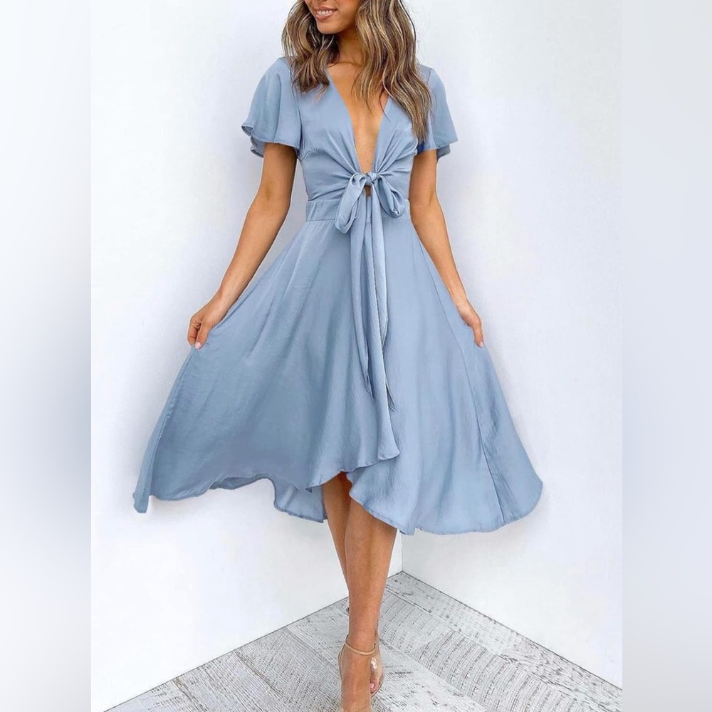 Satin Tie-Front Midi Dress